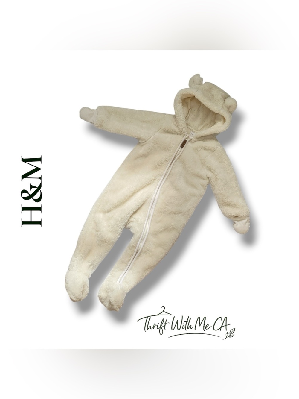 H&M | milky demi-season jumpsuit with ears 6-9M
